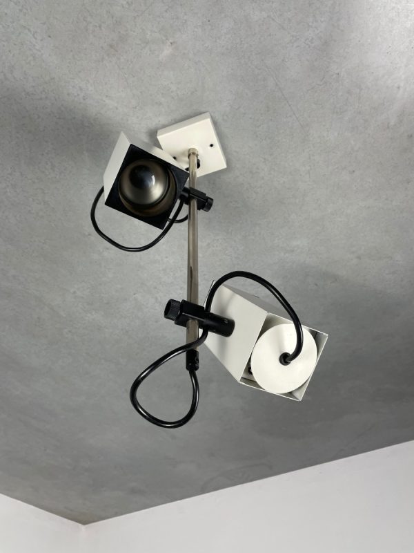 echt Vintage ceiling spotlight - space age square 60's lamp - 1960 Philips modern style - metal spot 2 light echtvintage