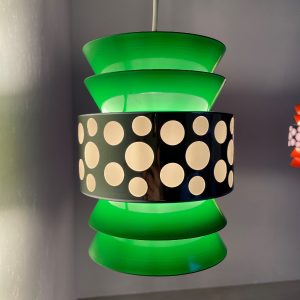 echtvintage Vintage space age light pendant - 70's green metal hanging lamp by Massive Belgium 1970 lighting echt Limburg