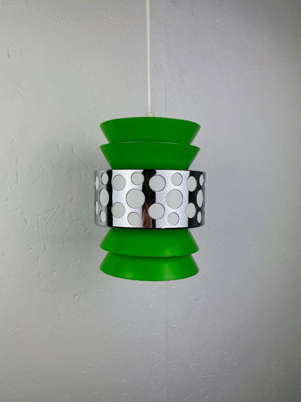 echtvintage Vintage space age light pendant - 70's green metal hanging lamp by Massive Belgium 1970 lighting echt Limburg