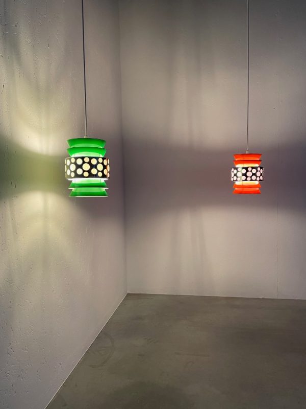 echtvintage Vintage space age light pendant - 70's green metal hanging lamp by Massive Belgium 1970 lighting echt Limburg