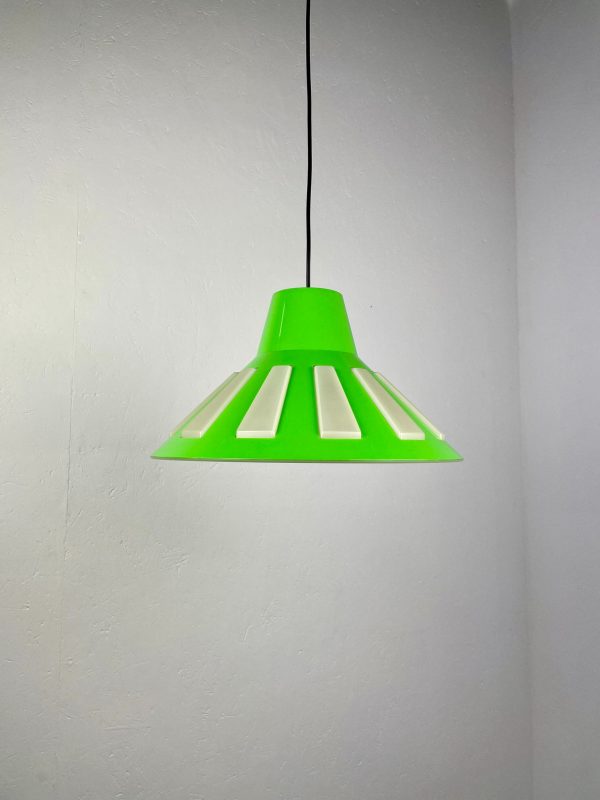 Rare Massive space age pendent lamp - 70's echt vintage lime green UFO light - 1970 Belgium lighting echtvintage