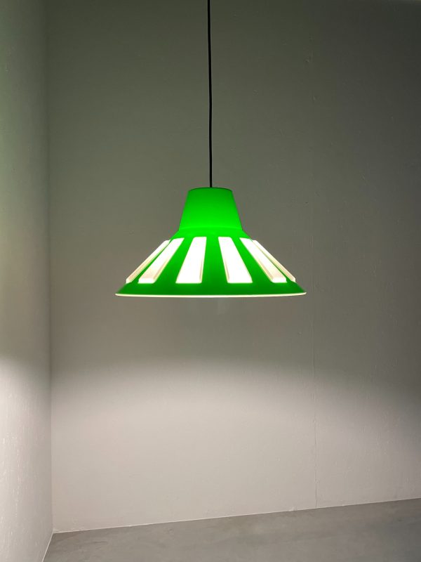 Rare Massive space age pendent lamp - 70's echt vintage lime green UFO light - 1970 Belgium lighting echtvintage