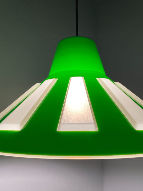 Rare Massive space age pendent lamp - 70's echt vintage lime green UFO light - 1970 Belgium lighting echtvintage
