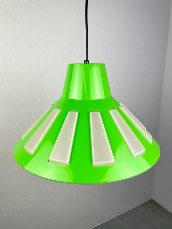 Rare Massive space age pendent lamp - 70's echt vintage lime green UFO light - 1970 Belgium lighting echtvintage