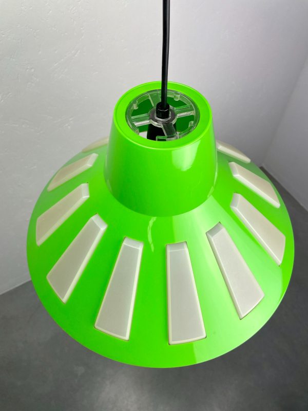 Rare Massive space age pendent lamp - 70's echt vintage lime green UFO light - 1970 Belgium lighting echtvintage