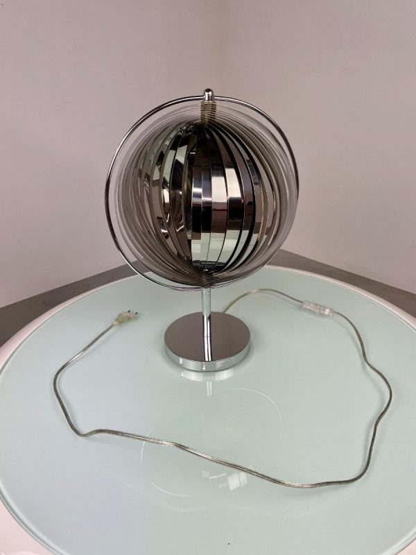 echtvintage echt Rare moon lamp - chrome metal table light - modern 80's vintage - Kare design - Verner Panton - DOM Christian Koban space age