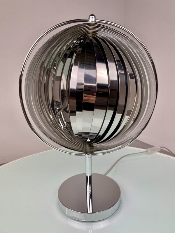 echtvintage echt Rare moon lamp - chrome metal table light - modern 80's vintage - Kare design - Verner Panton - DOM Christian Koban space age