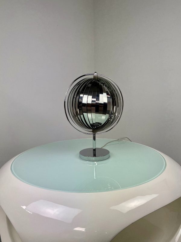 echtvintage echt Rare moon lamp - chrome metal table light - modern 80's vintage - Kare design - Verner Panton - DOM Christian Koban space age