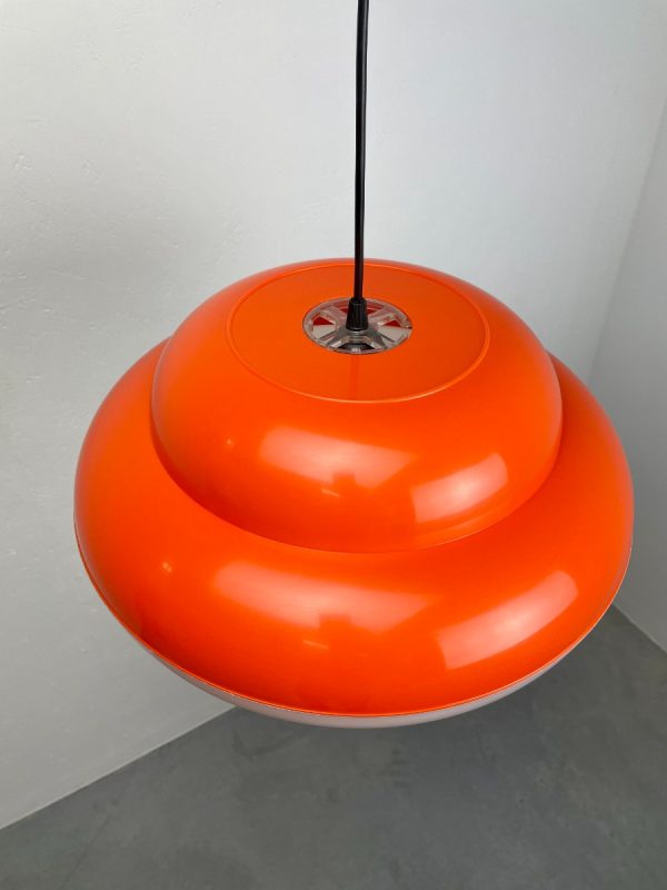 Space age pendent lamp -echt vintage 70s orange UFO light by Massive Belgium lighting - Very rare - plastic two tone colour echtvintage