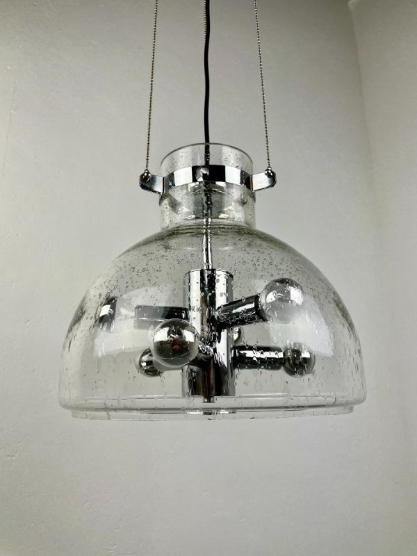 Vintage 1970s high quality glass hanging lamp - Limburg Glashutte lighting - rare 70s space age sputnik 6light echtvintage echt raindrops