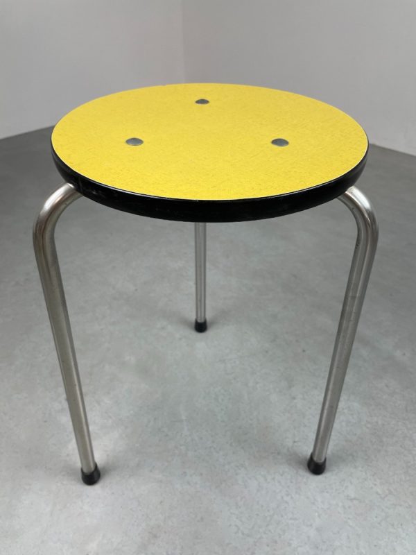 echt Vintage 1970s formica stool - 70s Dutch yellow retro metal minimalistic tripod design chair echtvintage