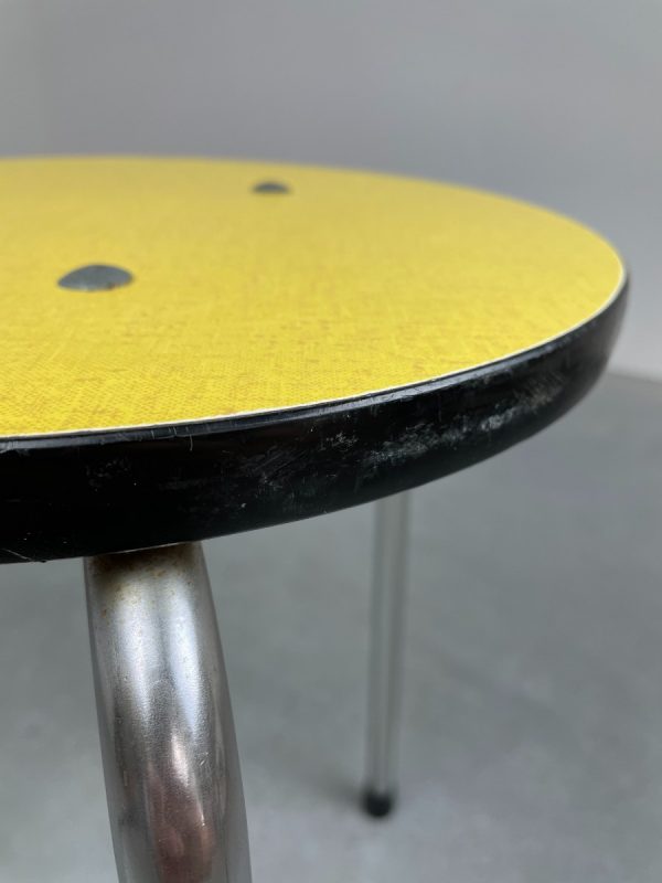 echt Vintage 1970s formica stool - 70s Dutch yellow retro metal minimalistic tripod design chair echtvintage