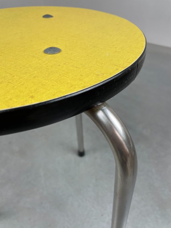 echt Vintage 1970s formica stool - 70s Dutch yellow retro metal minimalistic tripod design chair echtvintage