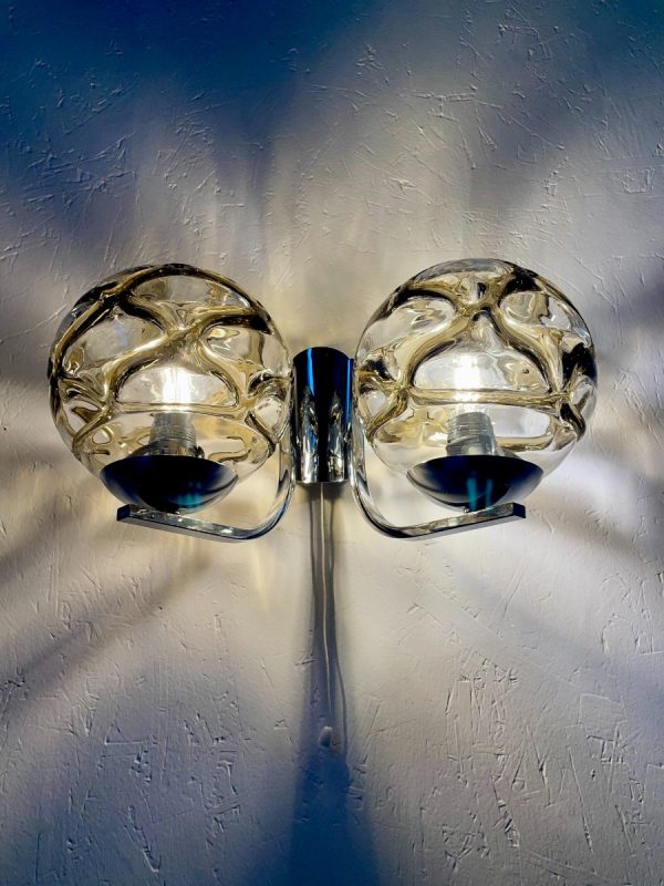 Doria Lichtenwerken amber Murano glass design wall lamp - vintage 60's twin light - Mid Century echtvintage echt