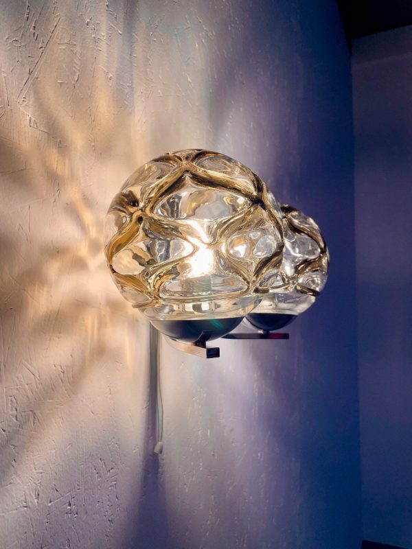 Doria Lichtenwerken amber Murano glass design wall lamp - vintage 60's twin light - Mid Century echtvintage echt