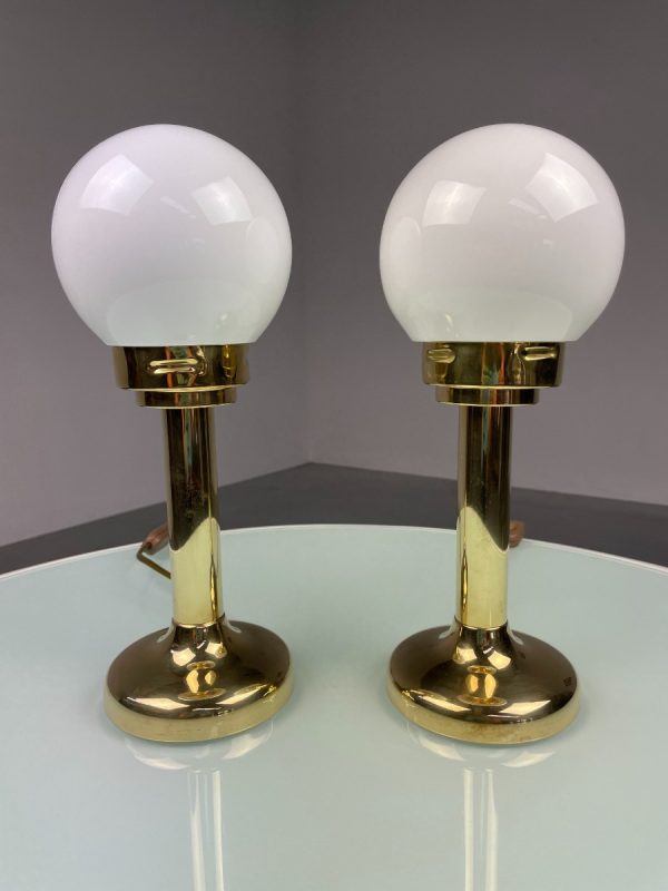 Hollywood Regency desk lamp set - Zicoli Limbach Germany lighting - vintage 1980s brass metal glass sphere table light set echtvintage echt real