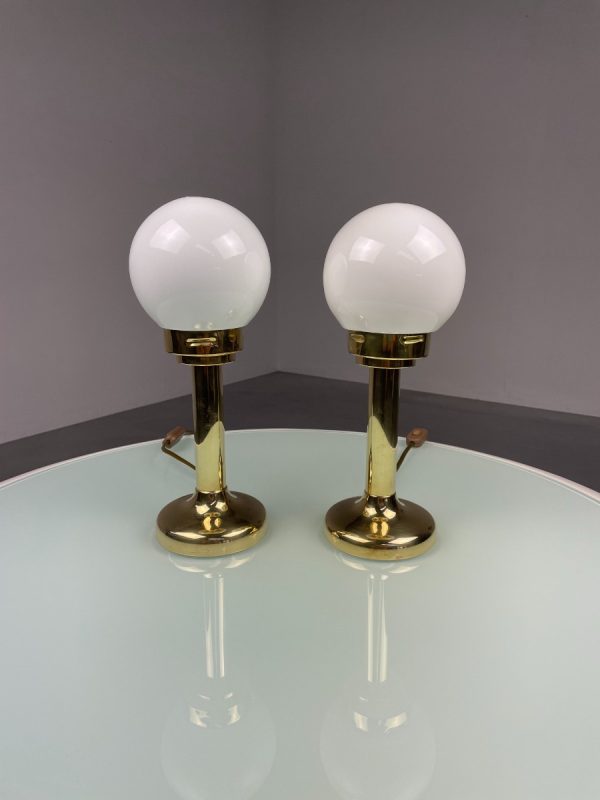 Hollywood Regency desk lamp set - Zicoli Limbach Germany lighting - vintage 1980s brass metal glass sphere table light set echtvintage echt real