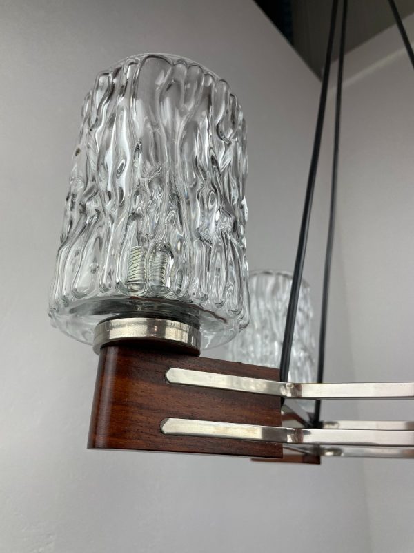 echtvintage echt Mid century design hanging lamp - 1960s Scandinavian wood glass 4light - vintage 60s lighting