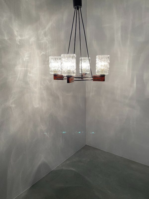 echtvintage echt Mid century design hanging lamp - 1960s Scandinavian wood glass 4light - vintage 60s lighting
