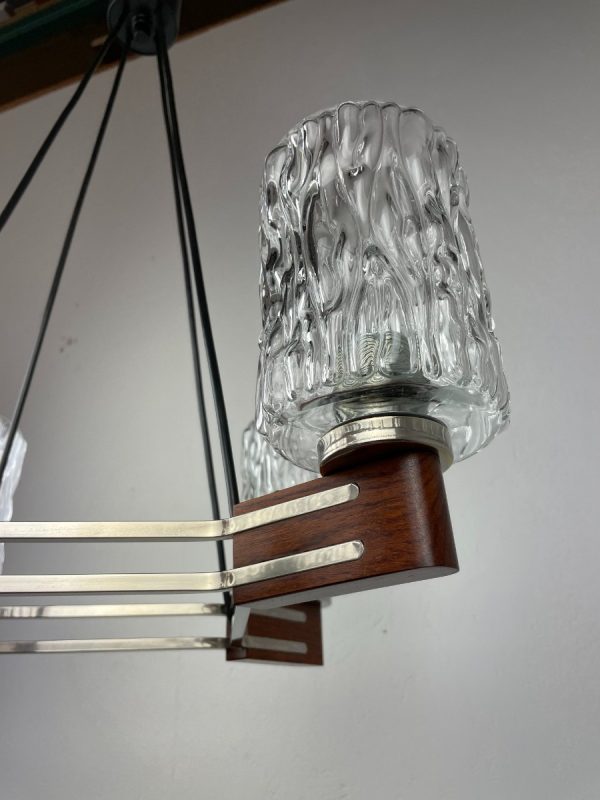 echtvintage echt Mid century design hanging lamp - 1960s Scandinavian wood glass 4light - vintage 60s lighting