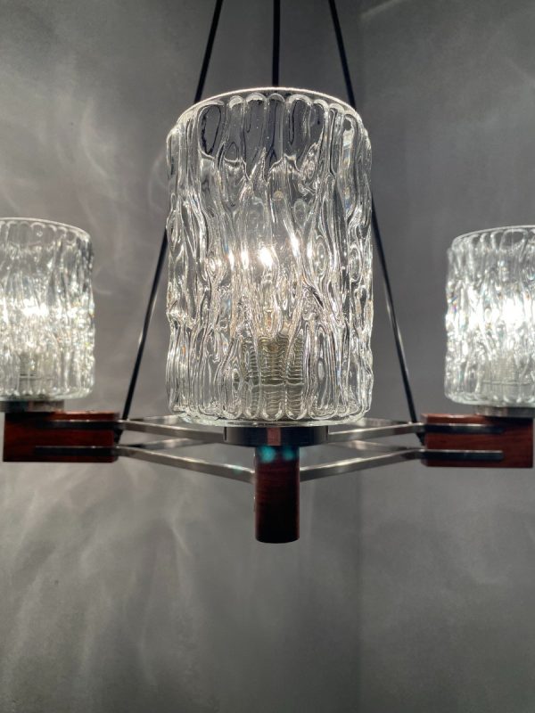 echtvintage echt Mid century design hanging lamp - 1960s Scandinavian wood glass 4light - vintage 60s lighting