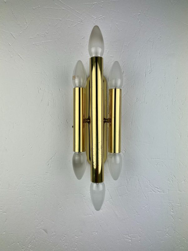 echtvintage echt real Vintage 1960s modern brass wall light - Hollywood Regency lamp - 60s Germany Sciolari style lighting - 6light German three-arm double candle