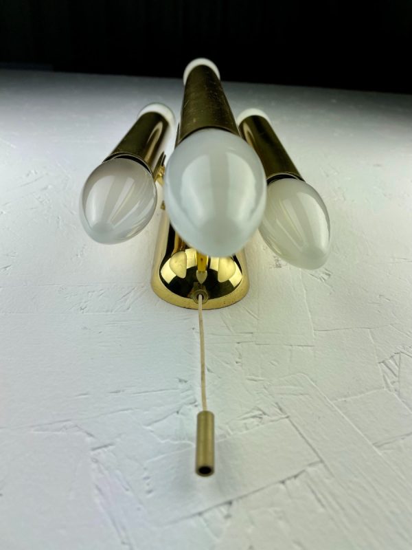 echtvintage echt real Vintage 1960s modern brass wall light - Hollywood Regency lamp - 60s Germany Sciolari style lighting - 6light German three-arm double candle