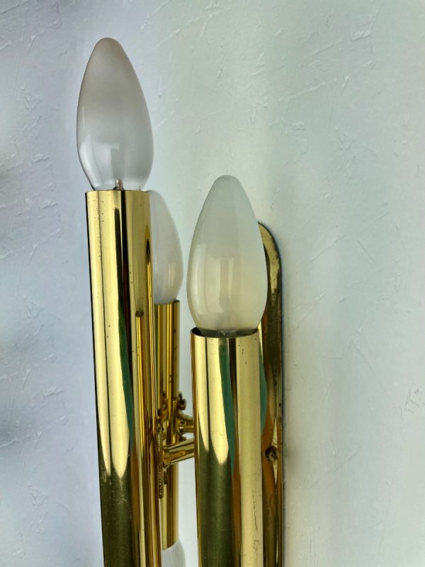 echtvintage echt real Vintage 1960s modern brass wall light - Hollywood Regency lamp - 60s Germany Sciolari style lighting - 6light German three-arm double candle