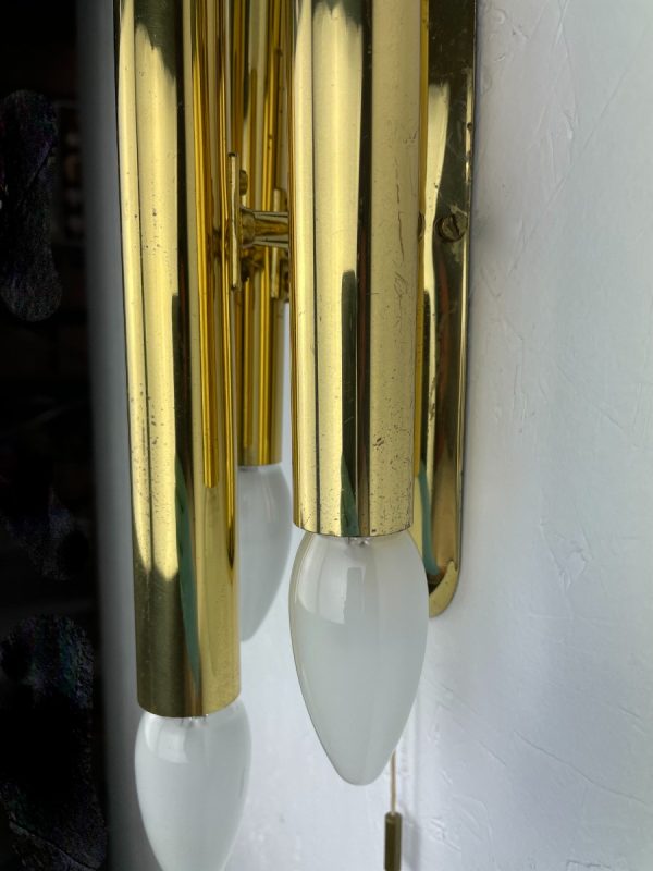 echtvintage echt real Vintage 1960s modern brass wall light - Hollywood Regency lamp - 60s Germany Sciolari style lighting - 6light German three-arm double candle