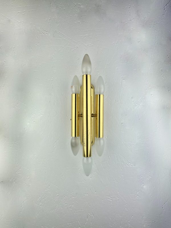 echtvintage echt real Vintage 1960s modern brass wall light - Hollywood Regency lamp - 60s Germany Sciolari style lighting - 6light German three-arm double candle