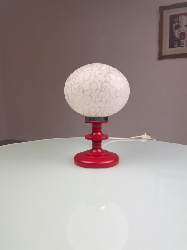 Vintage 1970s glass table lamp - retro red white desk light - rare Germany lighting echtvintage echt real