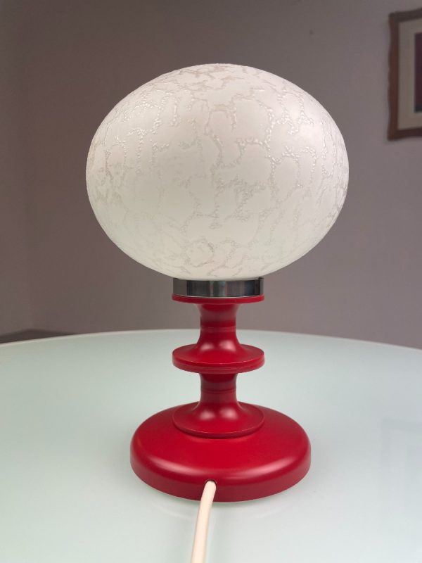 Vintage 1970s glass table lamp - retro red white desk light - rare Germany lighting echtvintage echt real