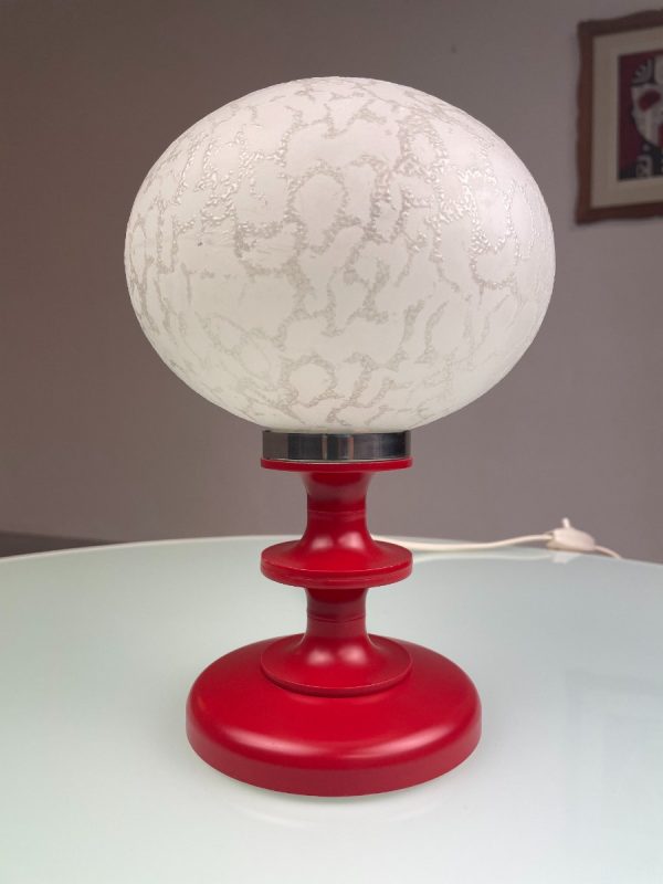 Vintage 1970s glass table lamp - retro red white desk light - rare Germany lighting echtvintage echt real