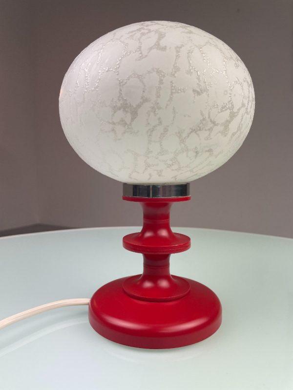 Vintage 1970s glass table lamp - retro red white desk light - rare Germany lighting echtvintage echt real