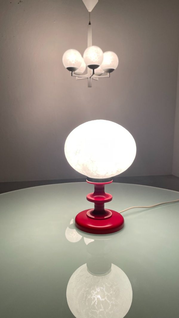 Vintage 1970s glass table lamp - retro red white desk light - rare Germany lighting echtvintage echt real
