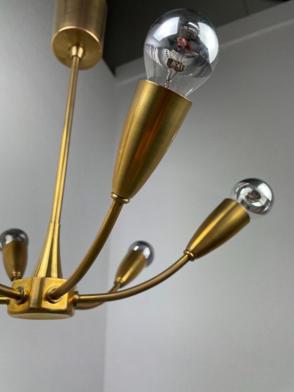 Brass chandelier 6light - vintage 1960s ceiling lamp - metal 60s hollywood regency lighting - Stilnovo era echtvintage echt real