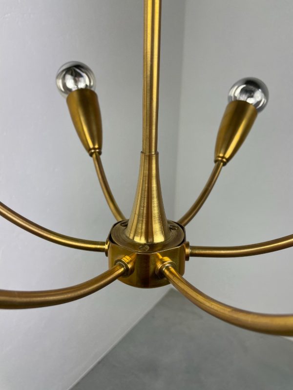 Brass chandelier 6light - vintage 1960s ceiling lamp - metal 60s hollywood regency lighting - Stilnovo era echtvintage echt real