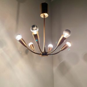 Brass chandelier 6light - vintage 1960s ceiling lamp - metal 60s hollywood regency lighting - Stilnovo era echtvintage echt real