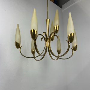 Hollywood Regency ceiling chandelier light - vintage 1960s brass hanging lamp - metal glass 9light echtvintage echt