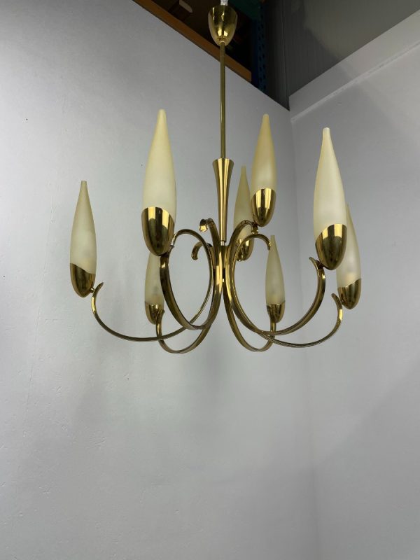 Hollywood Regency ceiling chandelier light - vintage 1960s brass hanging lamp - metal glass 9light echtvintage echt