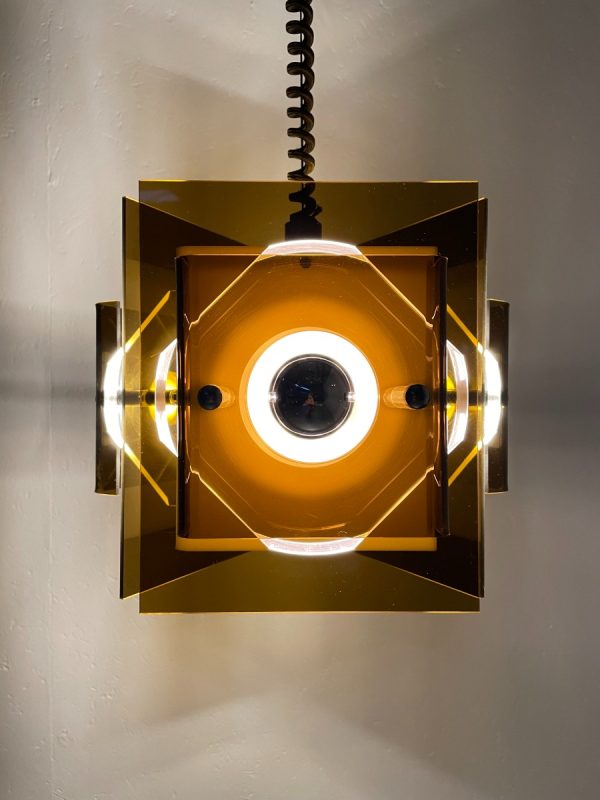 echtvintage Space Age plexiglass hanging lamp - Herda 70s perspex pendent light - rare 1970s Dutch design lighting - triangular shape - smoked acrylic vintage echt real
