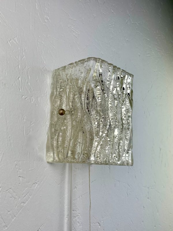 Vintage glass wall lamp - 1970s Kalmar light - 70s Austria lighting - drawstring echtvintage echt