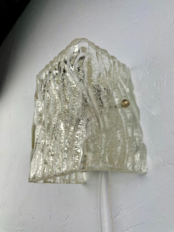 Vintage glass wall lamp - 1970s Kalmar light - 70s Austria lighting - drawstring echtvintage echt