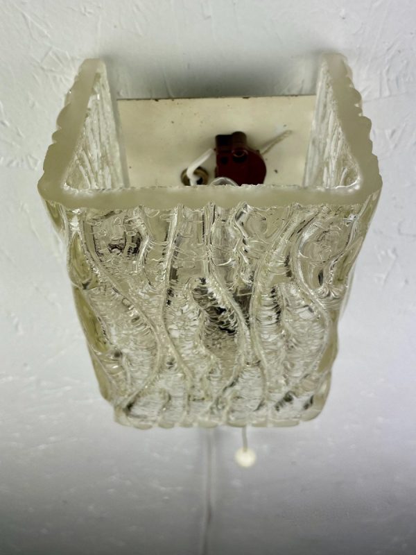 Vintage glass wall lamp - 1970s Kalmar light - 70s Austria lighting - drawstring echtvintage echt
