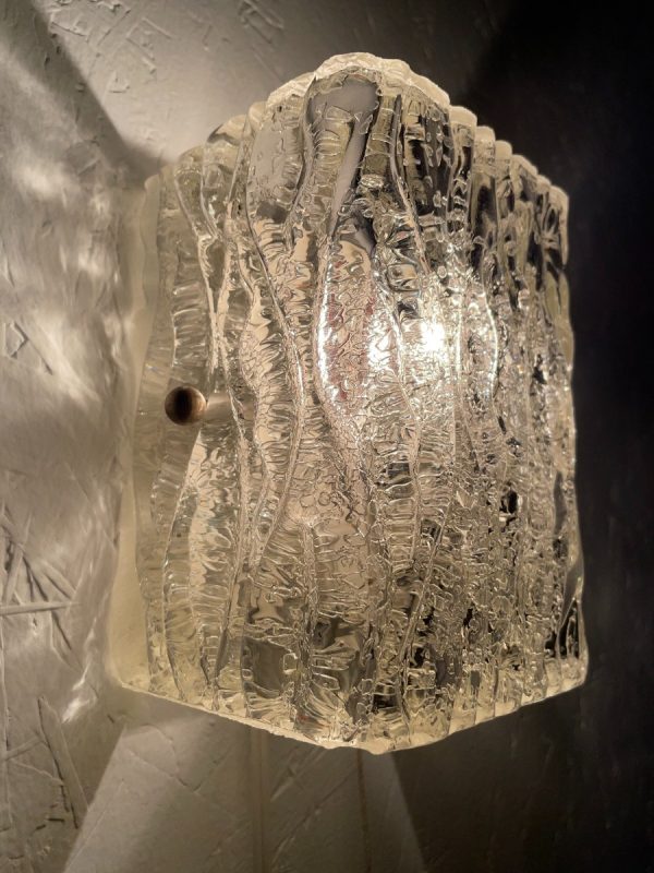 Vintage glass wall lamp - 1970s Kalmar light - 70s Austria lighting - drawstring echtvintage echt