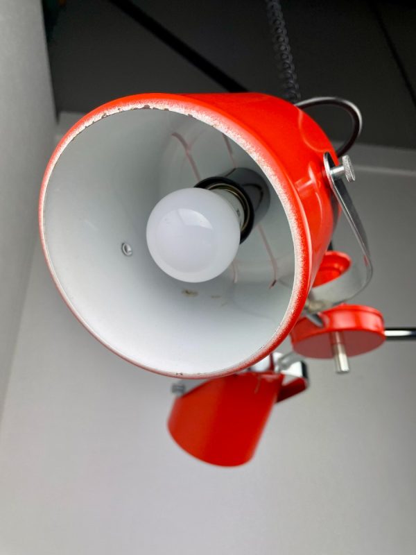 Herda Amsterdam pull down pendant light - Rolly adjustable 3 shade chrome orange metal hanging lamp - vintage Dutch design echtvintage echt real vintage