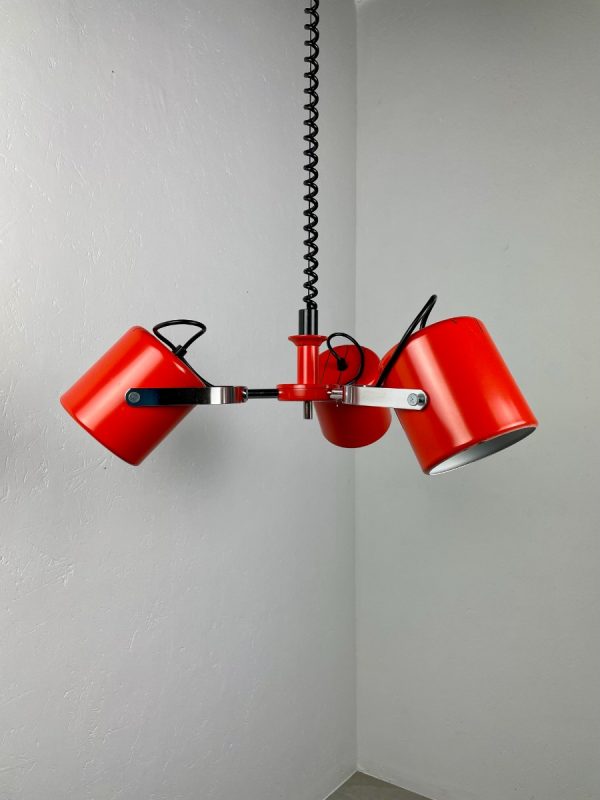 Herda Amsterdam pull down pendant light - Rolly adjustable 3 shade chrome orange metal hanging lamp - vintage Dutch design echtvintage echt real vintage