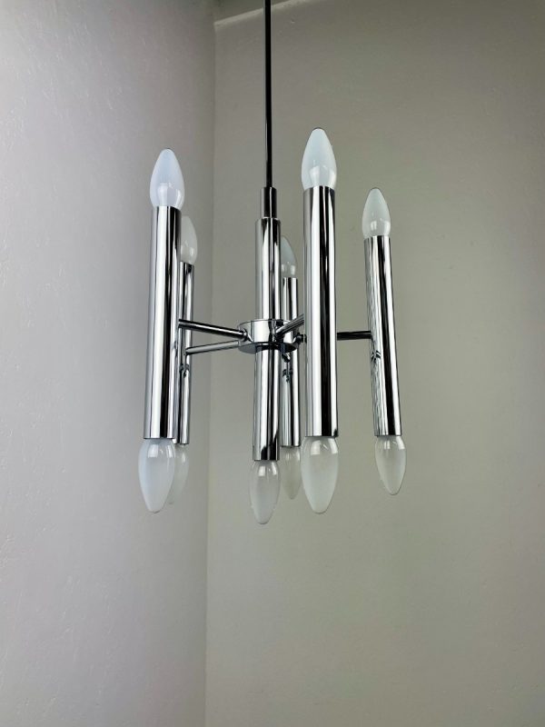 echtvintage multilight Vintage Sciolari design hanging lamp - 1960s modern lighting - Boulanger 11light - chrome steel metal light