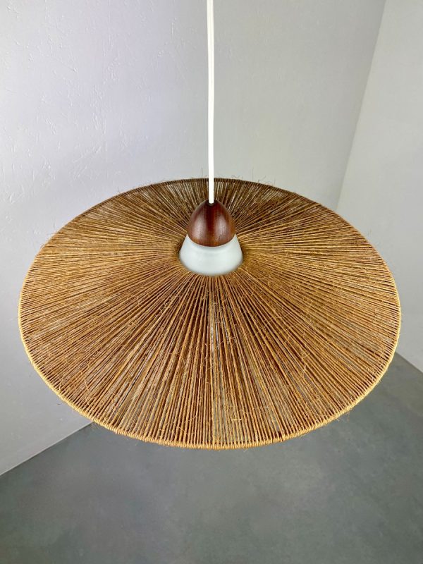 echt Vintage Temde Leuchten hanging lamp - 1950s teak sisal rope glass design light - rare 50s Switzerland lighting echtvintage