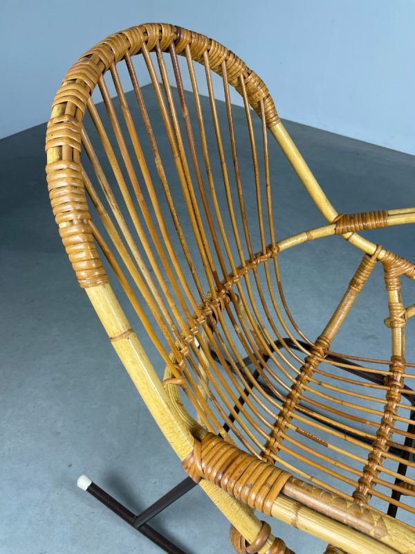 Vintage bamboo rocking chair Dirk van Sliedregt for Rohe Noordwolde - midcentury bamboo rattan metal design wicker chair